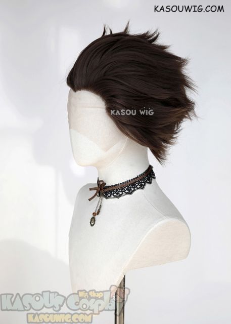 Lace Front>> Bistre Brown all back spiky synthetic cosplay wig LFS-1/KA028