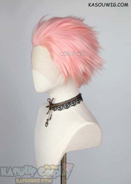 Lace Front>> Light Pink all back spiky synthetic cosplay wig LFS-1/KA033