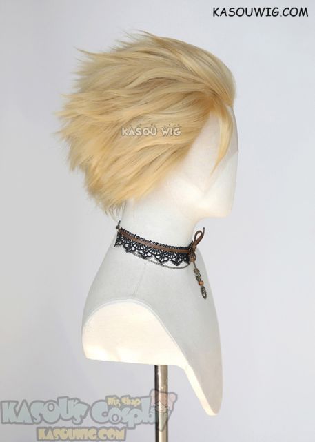 Lace Front>>Honey Butter Blonde all back spiky synthetic cosplay wig LFS-1/KA011