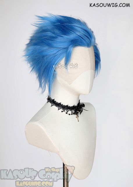 Lace Front>> Dodger Blue all back spiky synthetic cosplay wig LFS-1/KA048