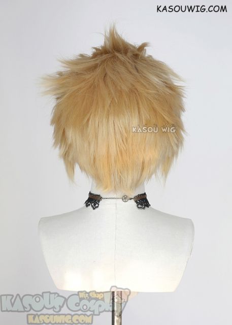 Lace Front>>Honey Butter Blonde all back spiky synthetic cosplay wig LFS-1/KA011