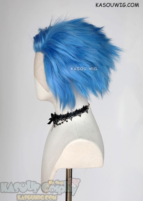 Lace Front>> Dodger Blue all back spiky synthetic cosplay wig LFS-1/KA048
