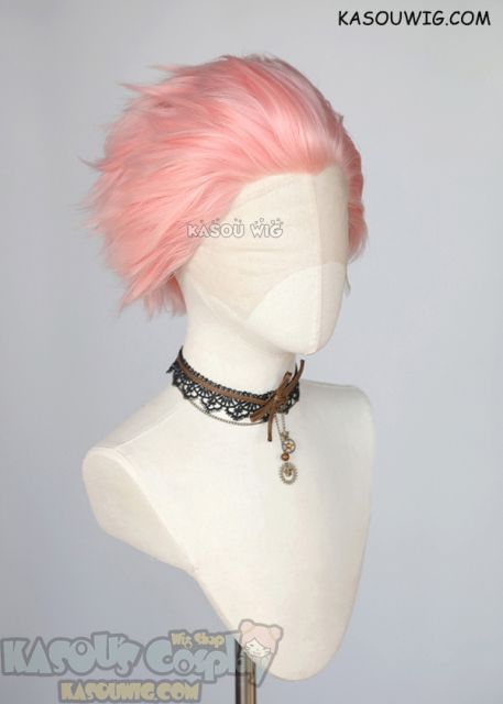 Lace Front>> Light Pink all back spiky synthetic cosplay wig LFS-1/KA033