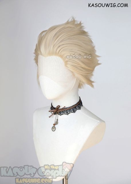 Lace Front>> Light Blonde all back spiky synthetic cosplay wig LFS-1/KA006