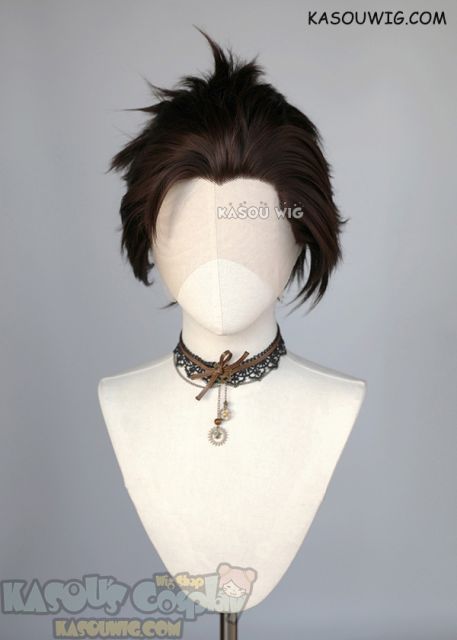 Lace Front>> Deep Brown all back spiky synthetic cosplay wig LFS-1/KA030