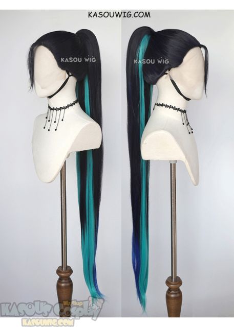 Lace Front >> League of Legends Kaisa The Baddest More version blue teal 120cm long ponytail wig