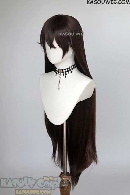 Genshin Impact Amber deep brown 100cm long straight wig with pre-cut bangs