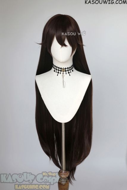 Genshin Impact Amber deep brown 100cm long straight wig with pre-cut bangs