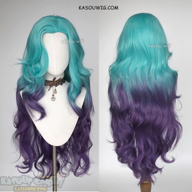 League of Legends LOL Seraphine blue purple ombre wavy wig. 98cm long