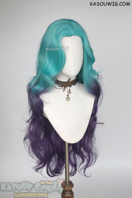 League of Legends LOL Seraphine blue purple ombre wavy wig. 98cm long