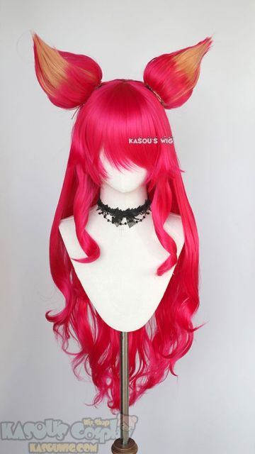 League of Legends Ahri Spirit Blossom hot pink wavy cosplay wig