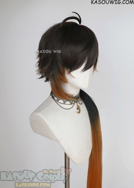 Genshin Impact Zhongli 100cm long ponytail wig brown orange ombre