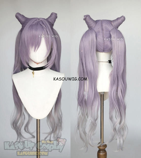 Genshin Impact Keqing purple gradient pigtail wig with horns