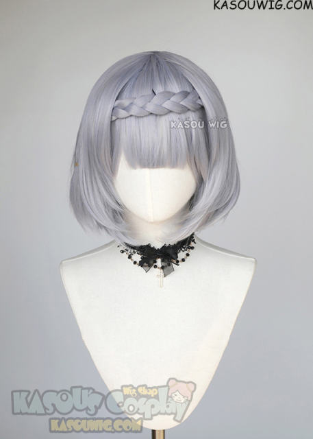 Genshin Impact Noelle silver lavender bob wig with clip-on braid