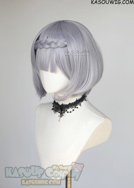 Genshin Impact Noelle silver lavender bob wig with clip-on braid