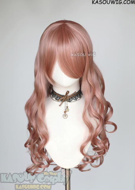 L-1 / KA037 dusty pink 75cm long curly wig