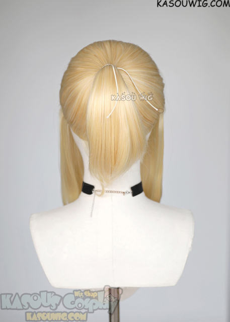 S-3 / KA008 yellow blonde ponytail base wig with long bangs.