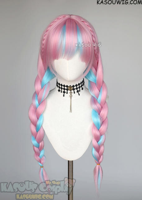 Hololive Minato Aqua braided 87cm long pink blue wig