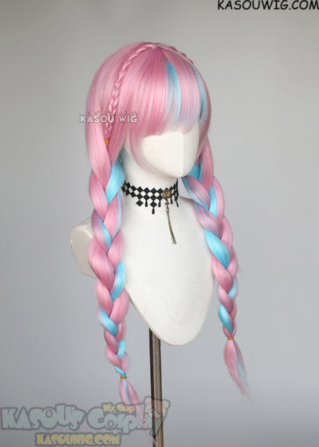 Hololive Minato Aqua braided 87cm long pink blue wig
