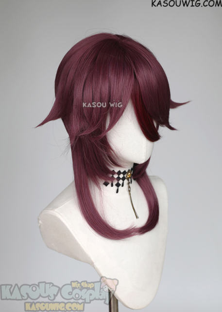 Genshin Impact Rosaria wine red wig with red streak. medium length
