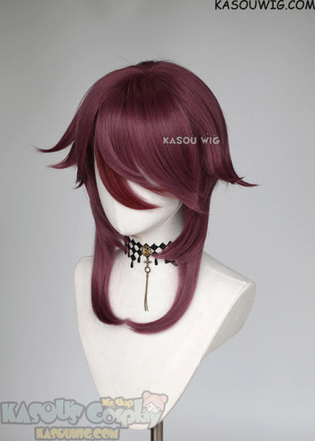 Genshin Impact Rosaria wine red wig with red streak. medium length