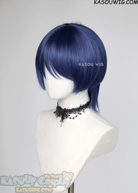 Genshin Impact Scaramouche black blue mixed bob wig