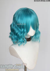 S-4 / KA059 teal blue green loose beach waves lolita wig with bangs. 35cm