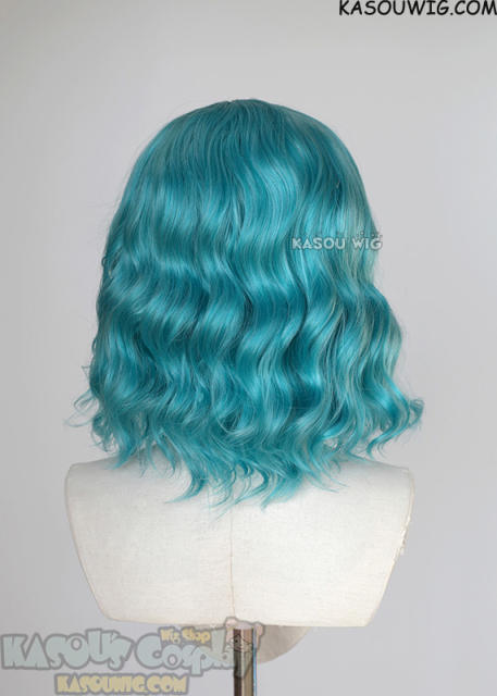 S-4 / KA059 teal blue green loose beach waves lolita wig with bangs. 35cm