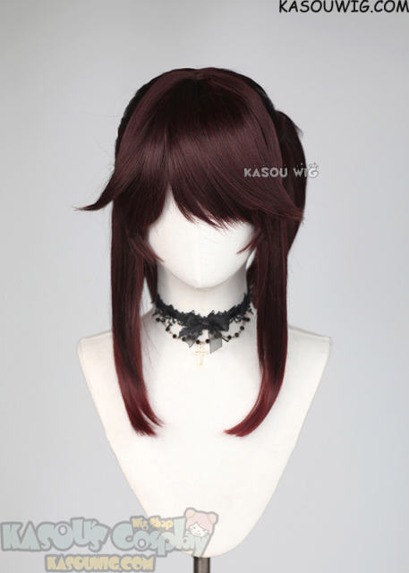 Genshin Impact Hu Tao pigtail brown red ombre wavy wig. clip-on