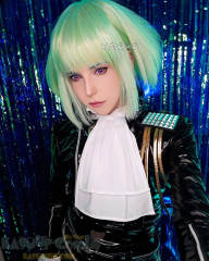 PROMARE Lio Fotia short light yellowish green bob cosplay wig. two-tone