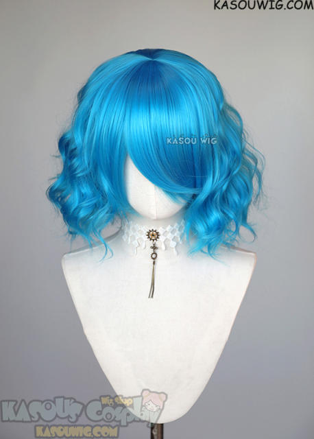 S-4 / KA047 blue loose beach waves lolita wig with bangs 35cm