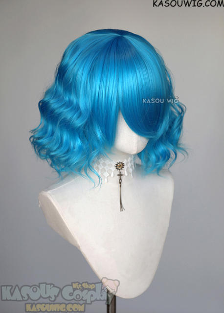 S-4 / KA047 blue loose beach waves lolita wig with bangs 35cm