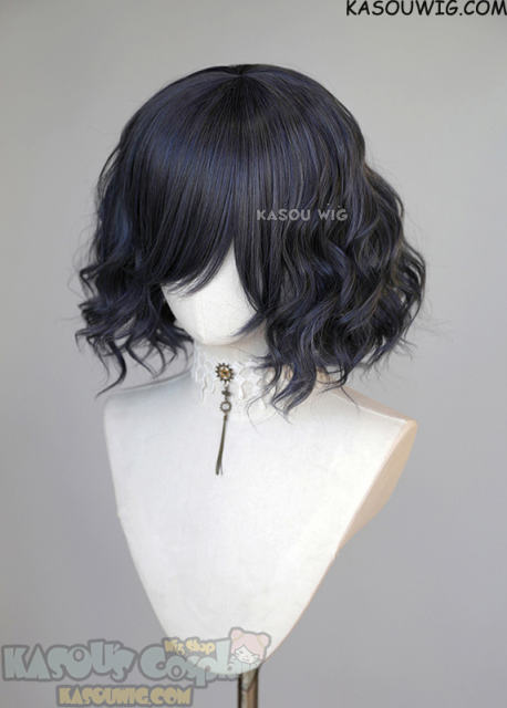 S-4 / SP03 deep blue loose beach waves lolita wig with bangs 35cm