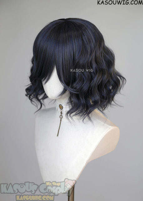S-4 / SP03 deep blue loose beach waves lolita wig with bangs 35cm
