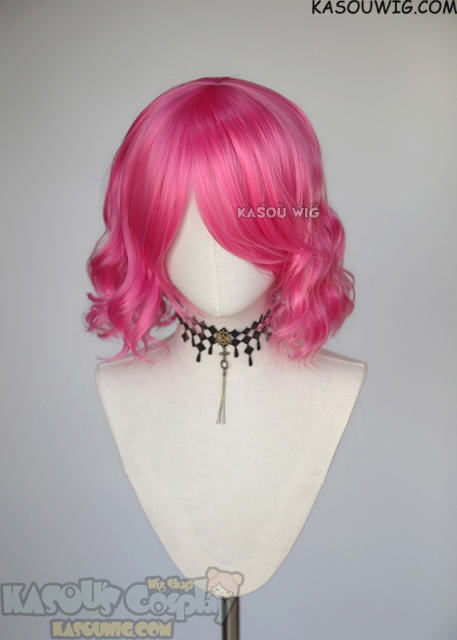 S-4 / KA035 deep pink loose beach waves lolita wig with bangs 35cm