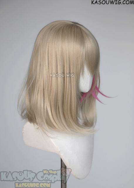 Wonder Egg Priority Rika Kawai blonde bob wig with pink streaks
