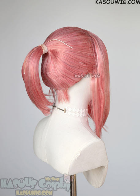 S-3 / KA036 rose pink ponytail base wig with long bangs.
