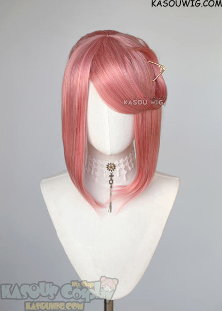 S-3 / KA036 rose pink ponytail base wig with long bangs.