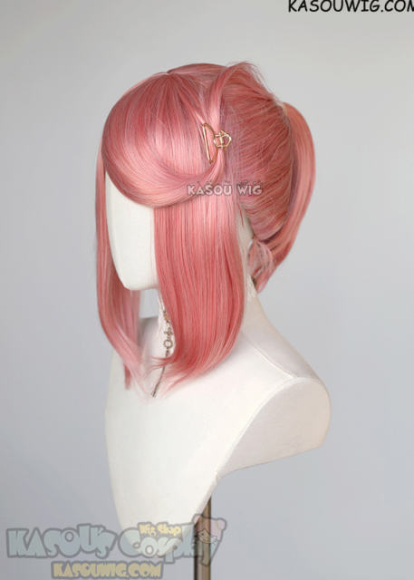 S-3 / KA036 rose pink ponytail base wig with long bangs.