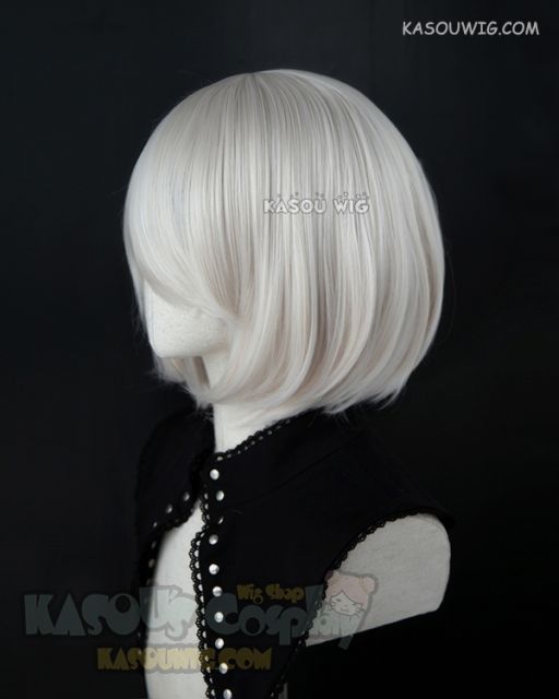 ( 2 colors ) NieR: Automata 2B short bob silver white cosplay wig  with long bangs