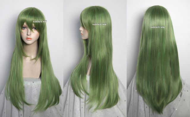 L-2 / KA061 moss green 75cm long straight wig . Hiperlon fiber