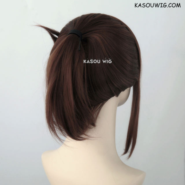 S-3 / KA027 Coffee Brown ponytail base wig with long bangs.