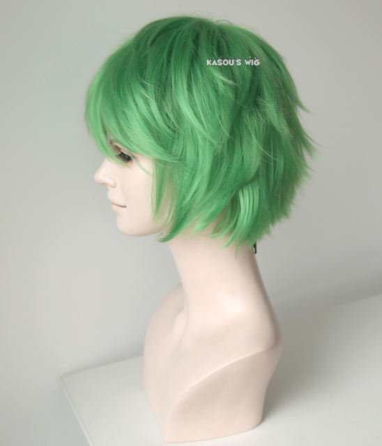 S-1 / KA060>>31cm / 12.2" short light green layered wig, easy to style,Hiperlon fiber