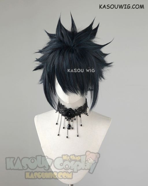 S-5  KA052 31cm / 12.2" short black blue spiky layered cosplay wig