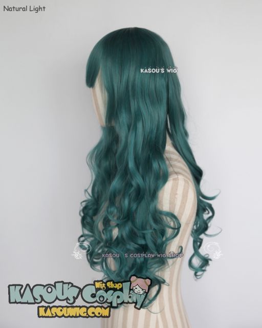 L-1 / KA064 dark green 75cm long curly wig . Hiperlon fiber .