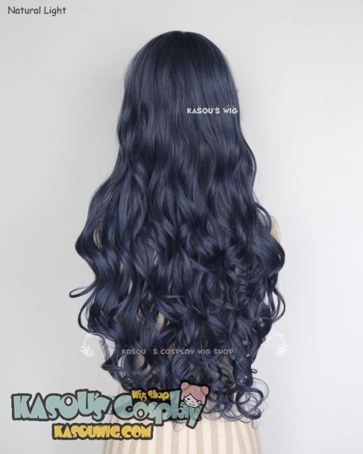 L-1 / KA051 navy blue 75cm long curly wig . Hiperlon fiber