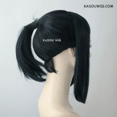 S-3 / KA052 black blue ponytail base wig with long bangs.