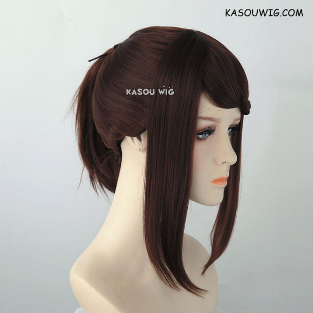 S-3 / KA027 Coffee Brown ponytail base wig with long bangs.