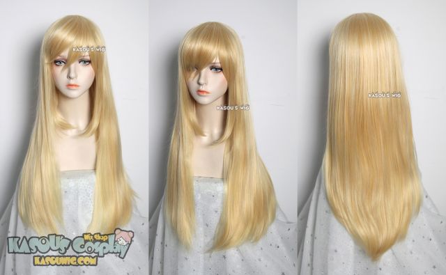 L-2 / KA008 yellow blonde 75cm long straight wig . Hiperlon fiber