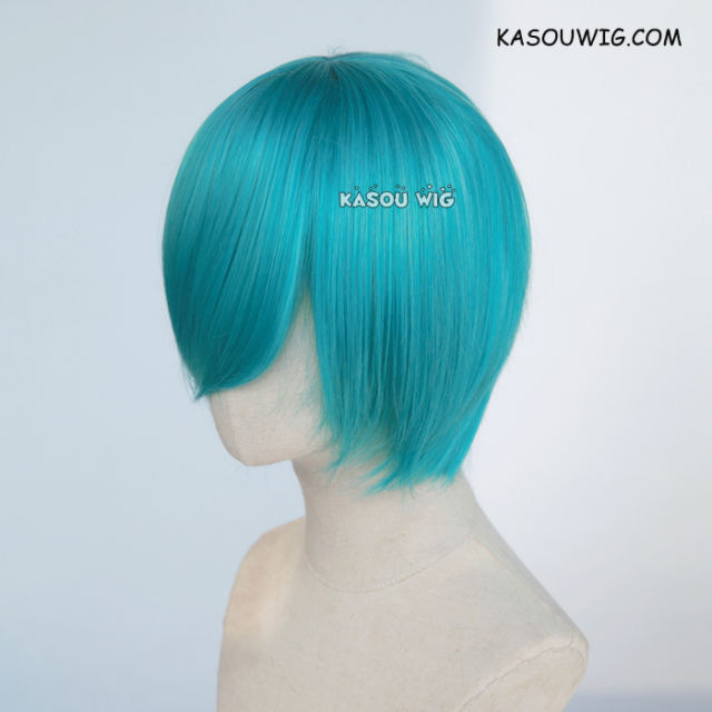 S-2 / KA059 teal blue green short bob smooth cosplay wig with long bangs
